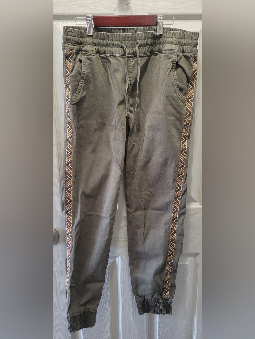 Driftwood Sedona Aztec Olive Green Drawstring Joggers Size M Cotton